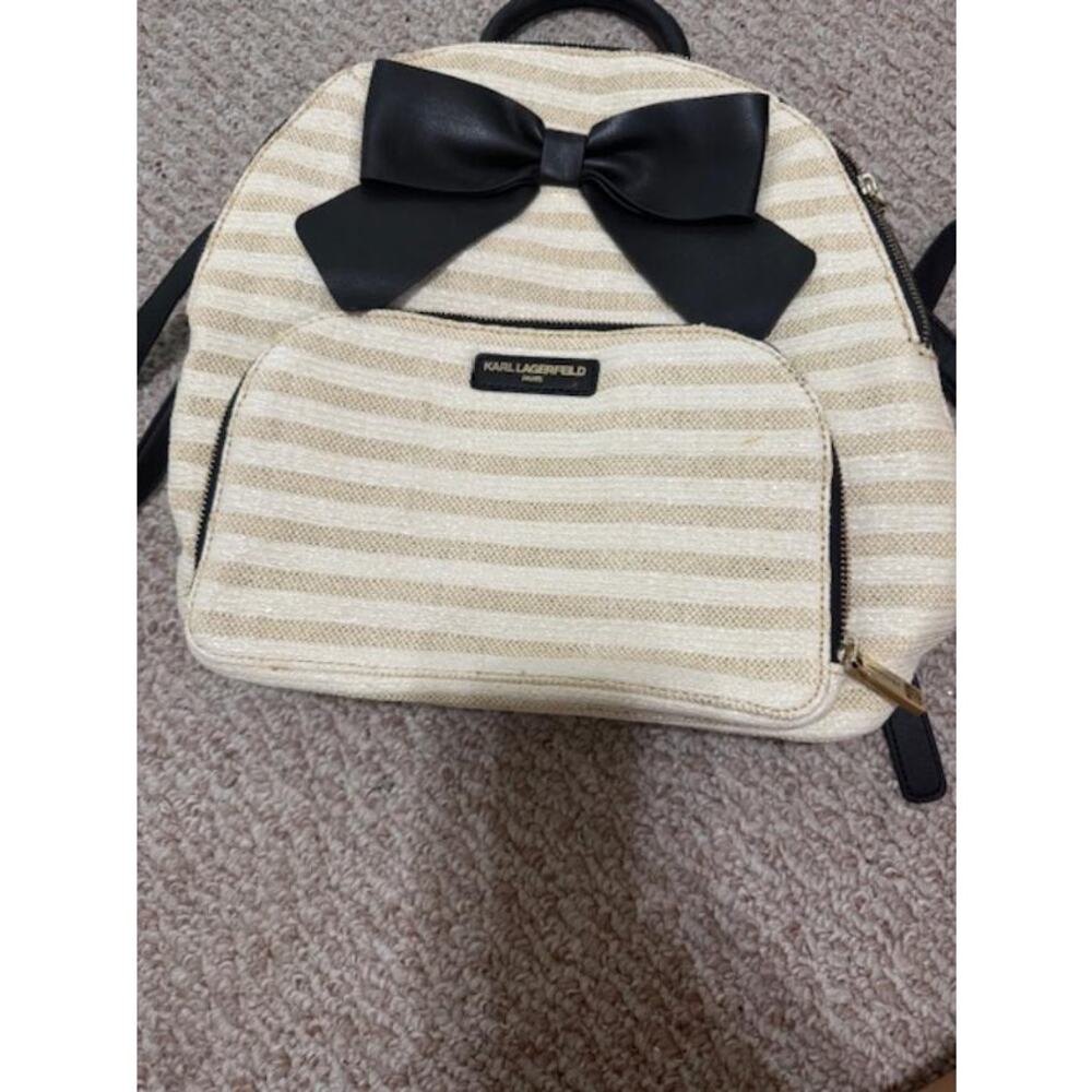 Karl Lagerfeld Paris Striped Woven Backpack with Bow Accent